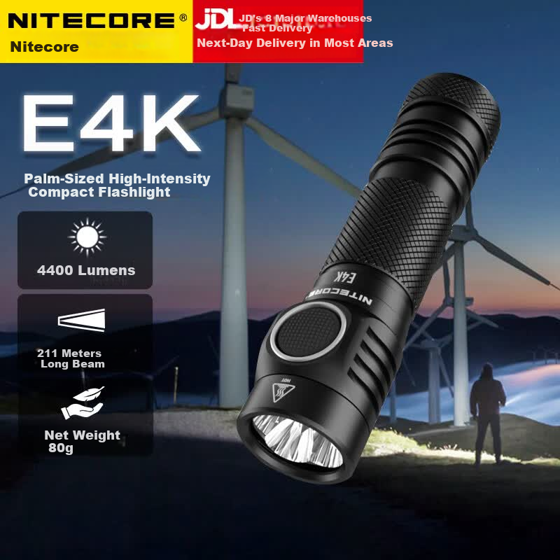 NITECORE E4K High Brightness Rechargeable Compact Flashlight Outdoor Hiking Mountaineering Portable EDC Emergency Light