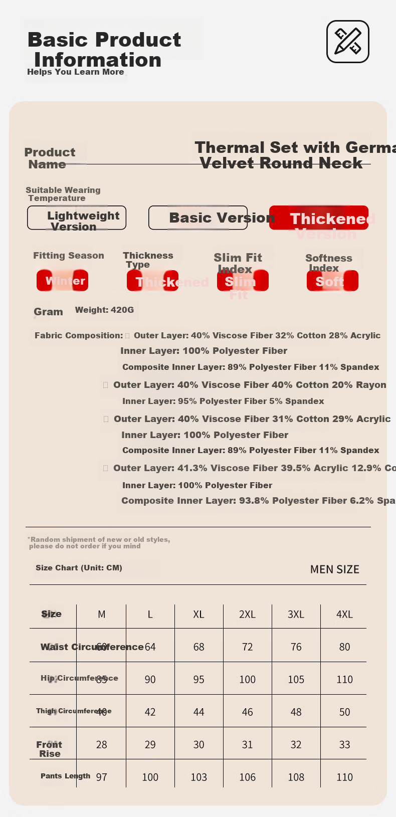 PLAYBOY Thermal Underwear for Men, Fleece-Lined And Thickened, Men's Warm Underwear, Autumn And Winter Top And Bottom, Round Neck 14