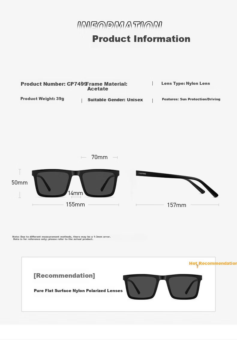 CAPONI Men's Large Face HD Nylon Polarized Driving Sunglasses UV Protection Large Frame Slimming 13