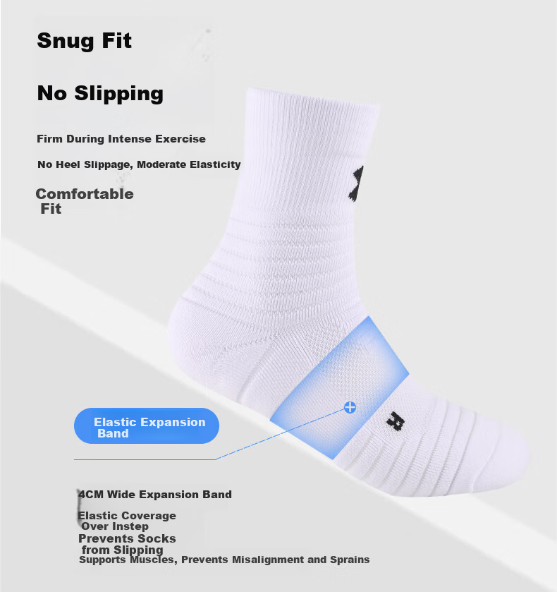 Under Armour Socks for Men And Women, Sports Basketball Socks, Summer Running Marathon Socks, Cotton Odor-Resistant Terry Bottom Badminton Mid-Length Socks 12
