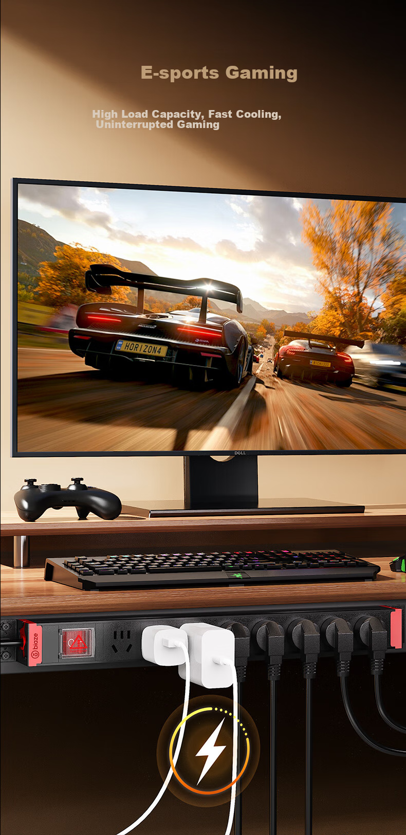 BIAZE PDU Desktop Gaming Cabinet Power Strip Socket Extension Board 8-Outlet Master Control 1.8m Cable 4