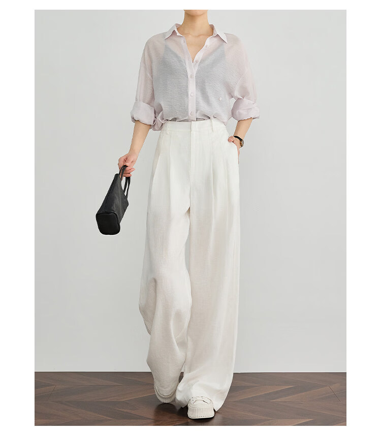 FAESSLIN Kochi Old Money Style Gray Linen Summer Thin Tencel High-Quality Draped Casual Wide-Leg Pants for Women 28