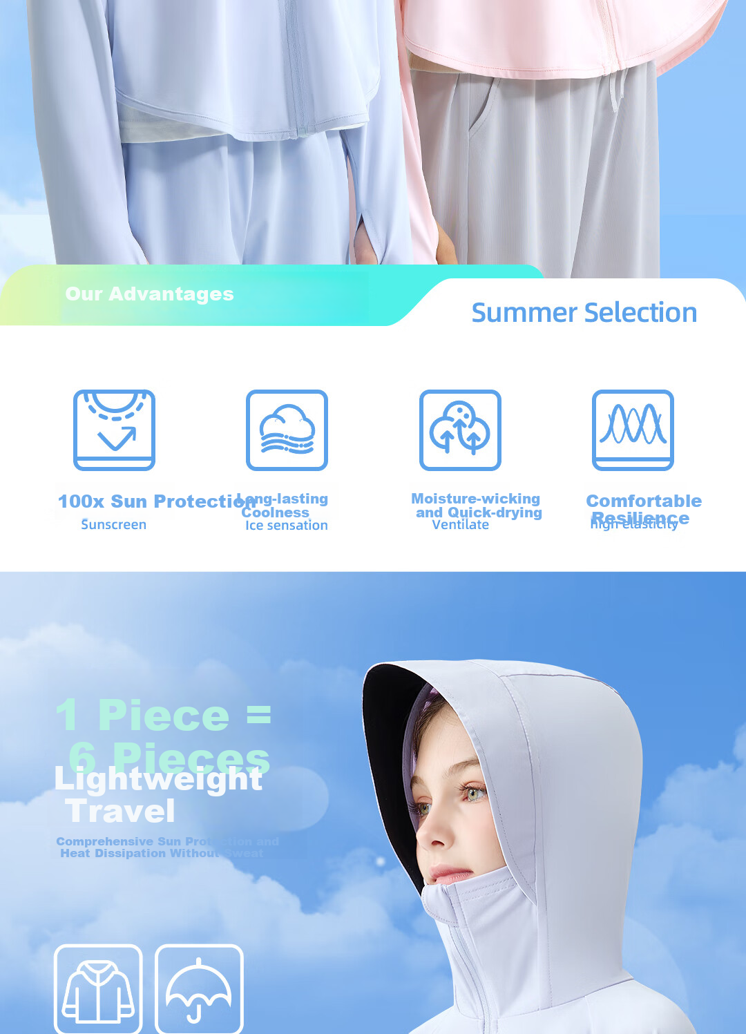 Disney Children's Sun Protection Set, 2025 Summer New Style, Cool And Breathable Girls' Sun Protection Jacket, Heightening And Slimming Wide-Leg Pants for Girls 2