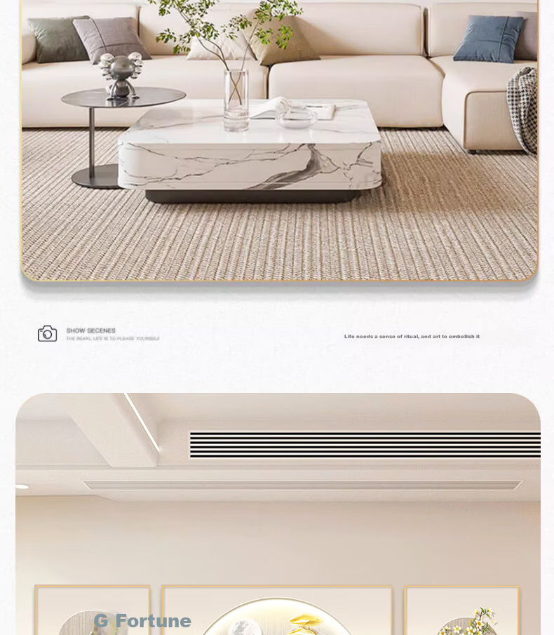 Mao Jiu Jiang Cream Style Furui Continuous Living Room Decorative Painting High-End Sofa Background Wall Hanging Triptych Wall Art 9