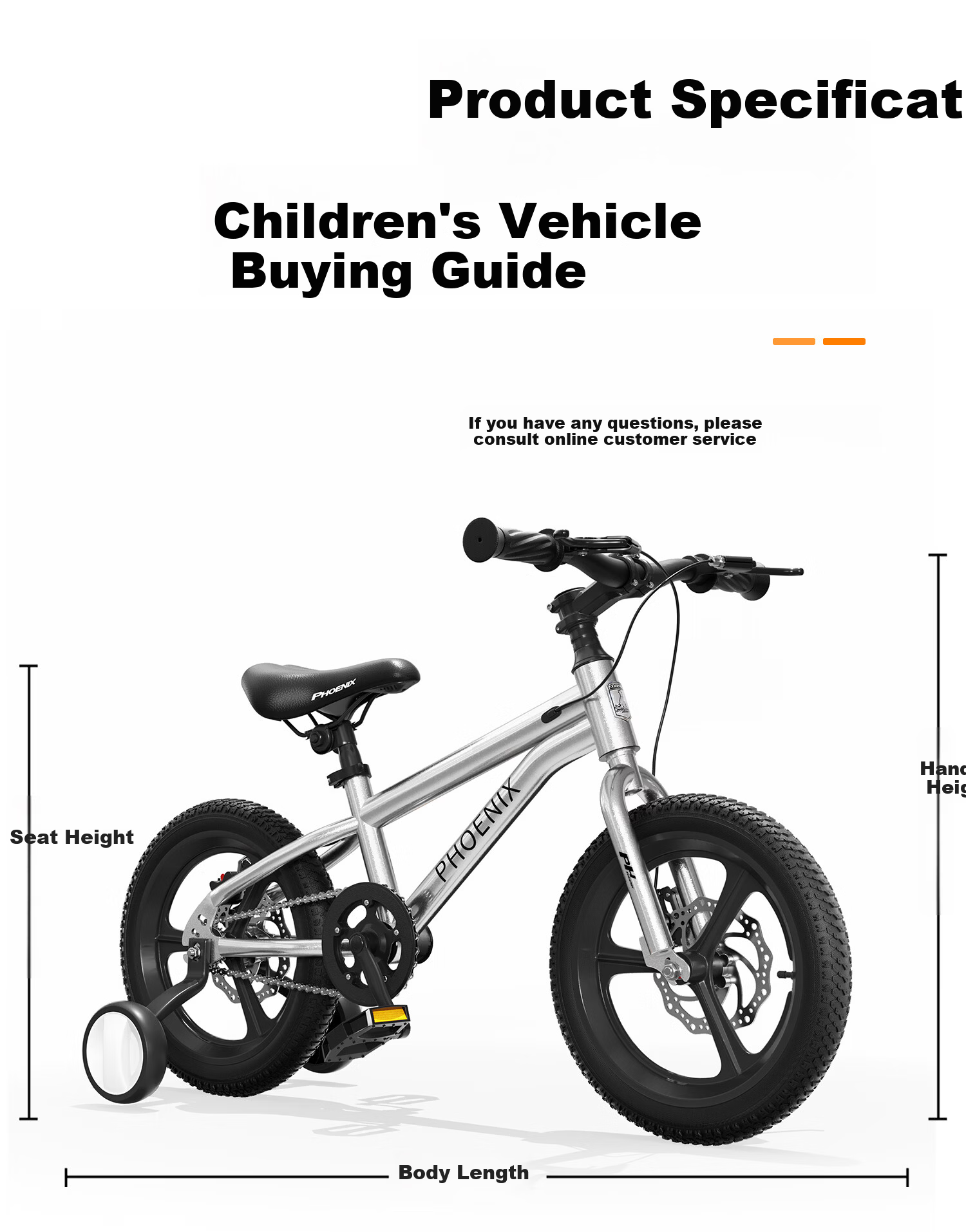 Phoenix Children's Bicycle Baby Pedal Bike 3-8-15 Years Old Kids Bike Dual Disc Brakes with Training Wheels 14 Inch Silver 10