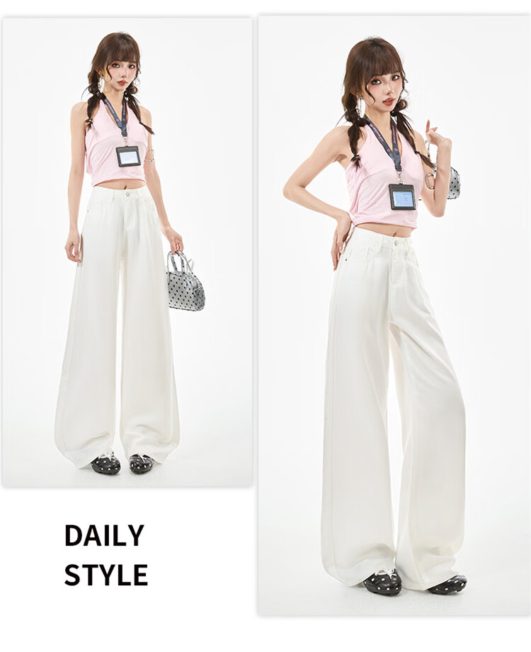 Free Style Tencel Soft Denim Straight Leg Pants Women 2026 Summer Thin High Waist Slim Lenzing White Loose Wide Leg Pants 20
