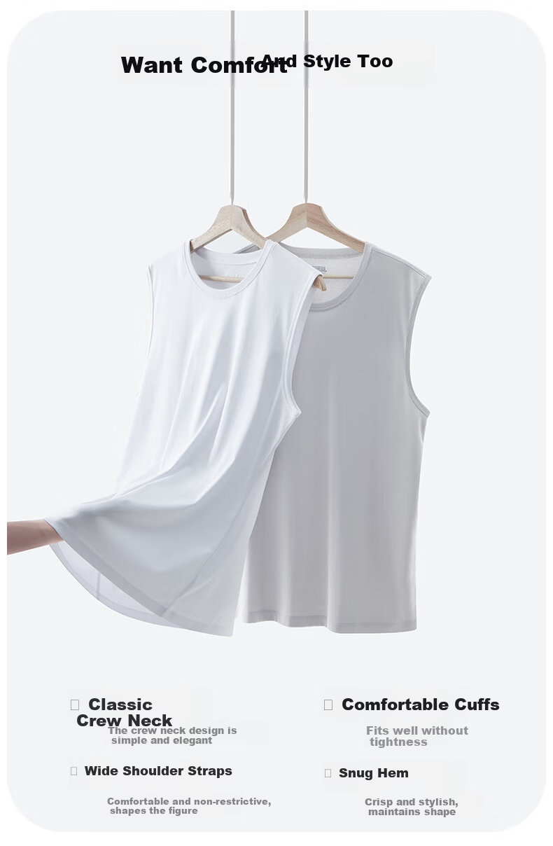 Yiershuang Premium 120-Count Long-Staple Cotton 100% Pure Cotton Men's Vest Sleeveless Wide Shoulder Base Shirt for Spring and Summer Home Wear 3
