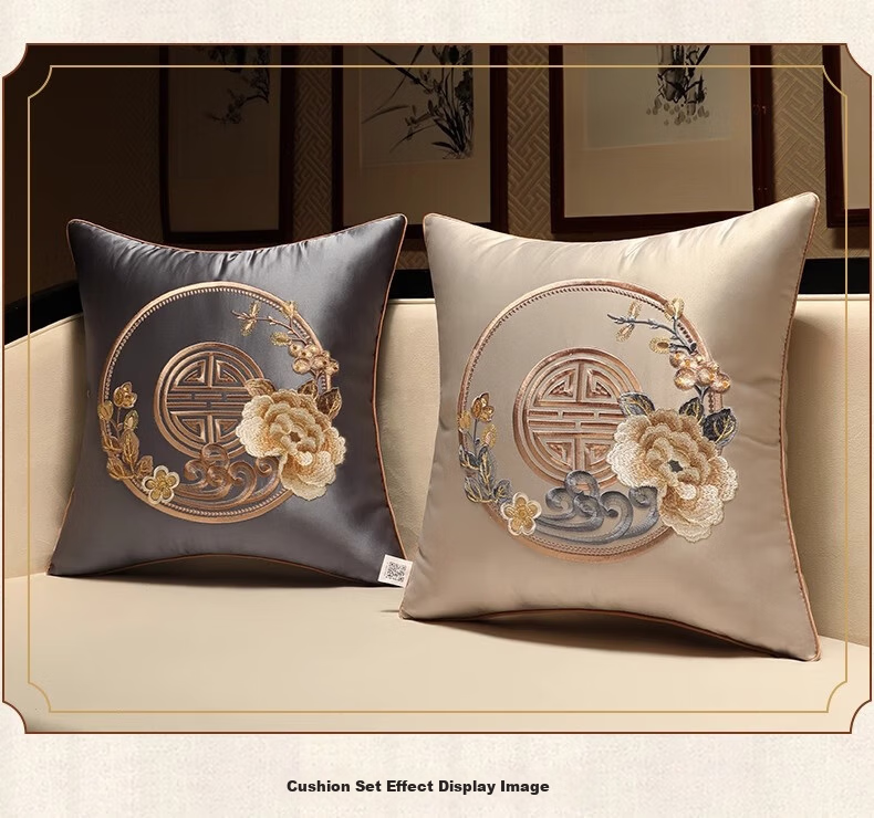 Huamanshengting Car Seat Cushion Pillow, New Chinese-Style Throw Pillow, Sofa Backrest, Bed Backrest, Waist Support, Huahuanrong Yanshui, 50*50cm 6