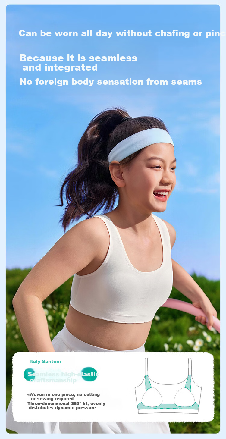 PurCotton Little Stretch Girls' Cotton Bra 7A Antibacterial Sports Vest Seamless Underwear for Ages 9-16 Development Period 2026 New Model 8