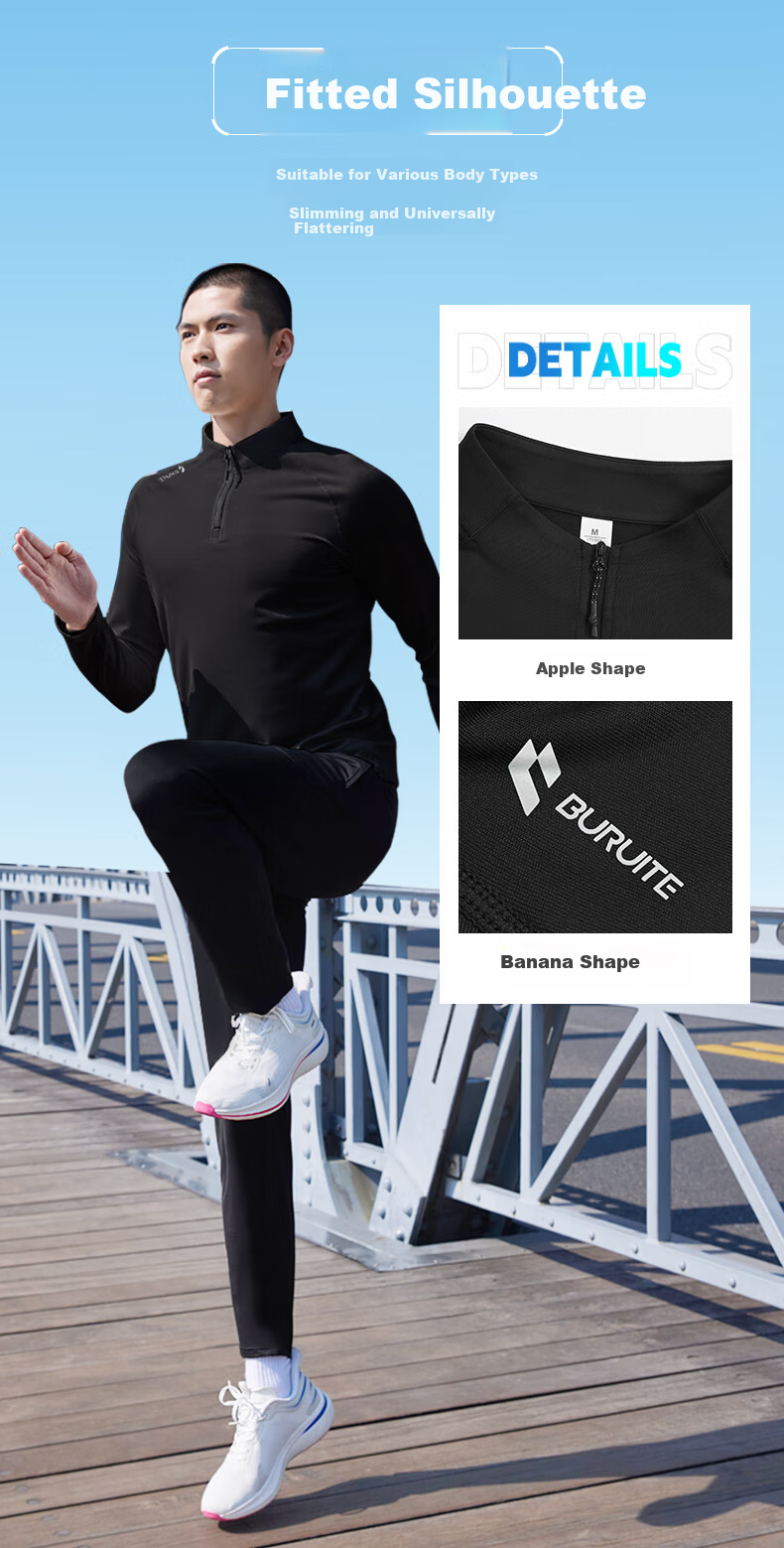 BURUITE Men's Sports T-Shirt Spring and Autumn Quick-Dry Long Sleeve Running Cycling Fitness Training Half-Zip Sweatshirt 3