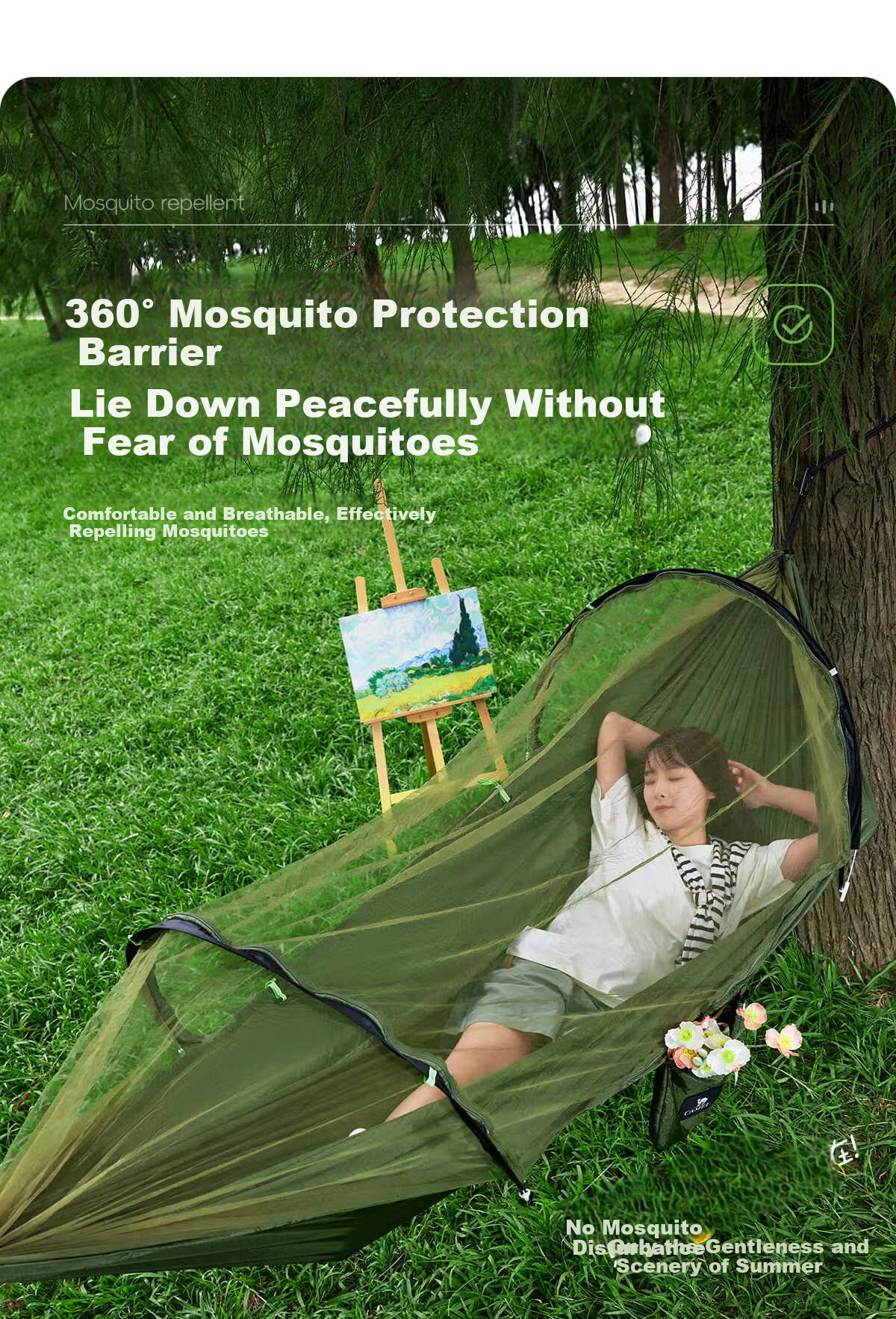 CAMEL Outdoor Mosquito-Proof Hammock for Adults, Thickened Anti-Tip Hanging Cradle Swing, Aerial Tent Camping Mosquito Net 7661 3