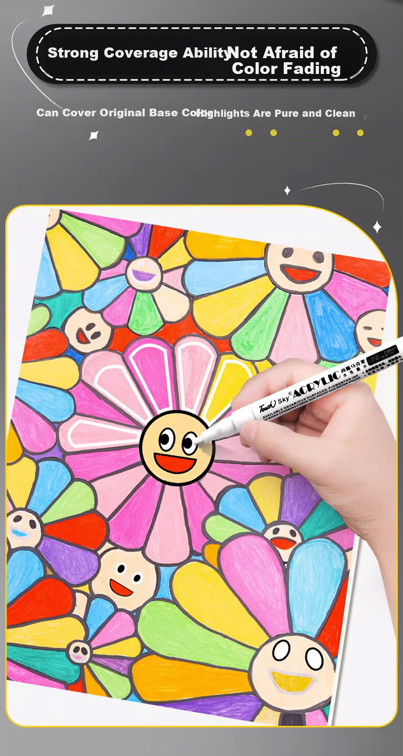 Shuxing White Acrylic Highlighter Double-Ended Waterproof Fade-Resistant Art Marker for Students Drawing Graffiti Black Card Journal White Paint Pen Watercolor Pen 5