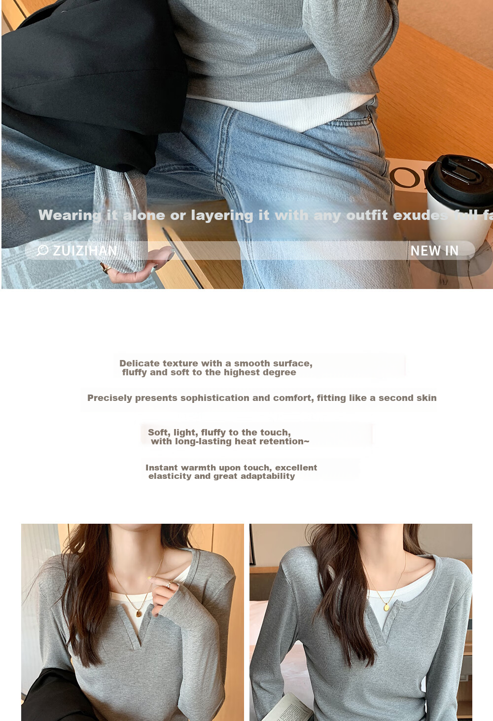 Modal Colorblock Layered Design Slim Fit Long Sleeve T-Shirt for Women New Slim Shoulder Slimming Top 6
