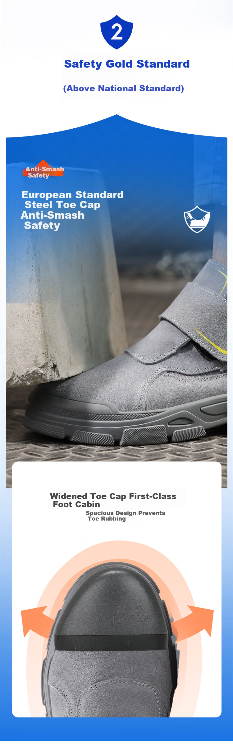 Blue Owl Shield Men's Breathable Welding Anti-Smash Toe Anti-Puncture Soft Sole Lightweight Work Shoes D229YW-1 Size 43 1