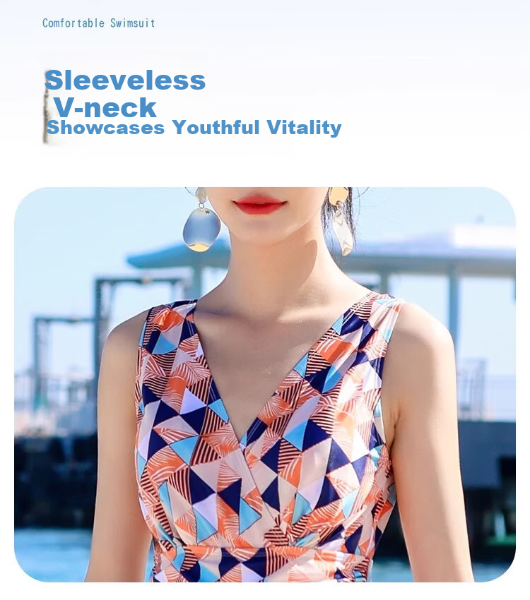 Xtep Women's Sun Protection Fashion Printed Conservative One-Piece Dress Swimsuit Slimming Beach Vacation Hot Spring Wear 3