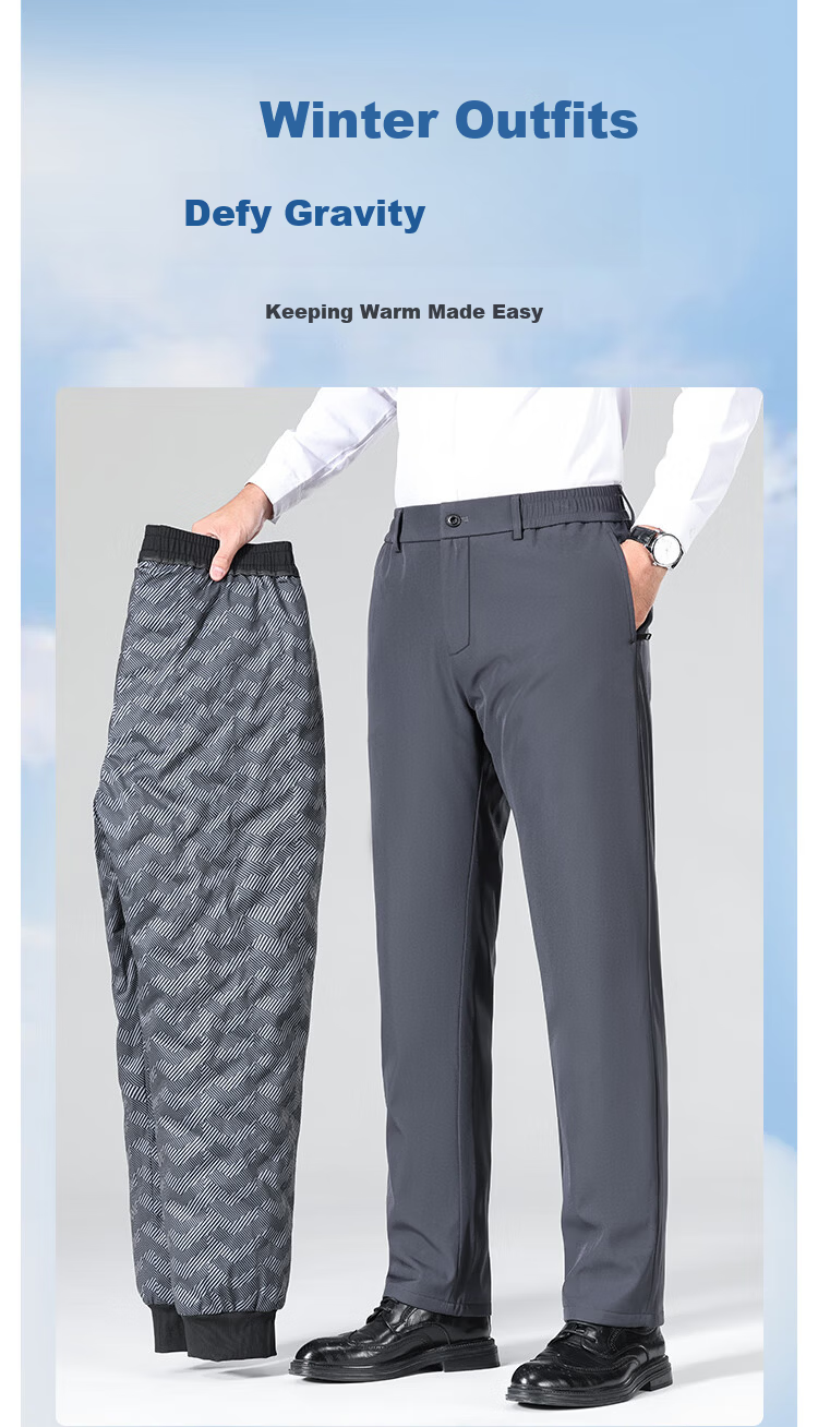 ROMON 90% Duck Down Men's Winter Warm Thick Fleece Lined Suit Pants Straight Leg Trousers 810 Black M 4