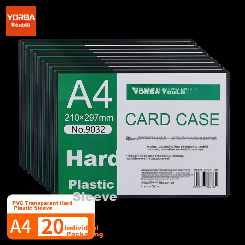 UBILI A4 Hard Plastic Document Sleeve Transparent Card Holder File Folder 20-Pack 9032