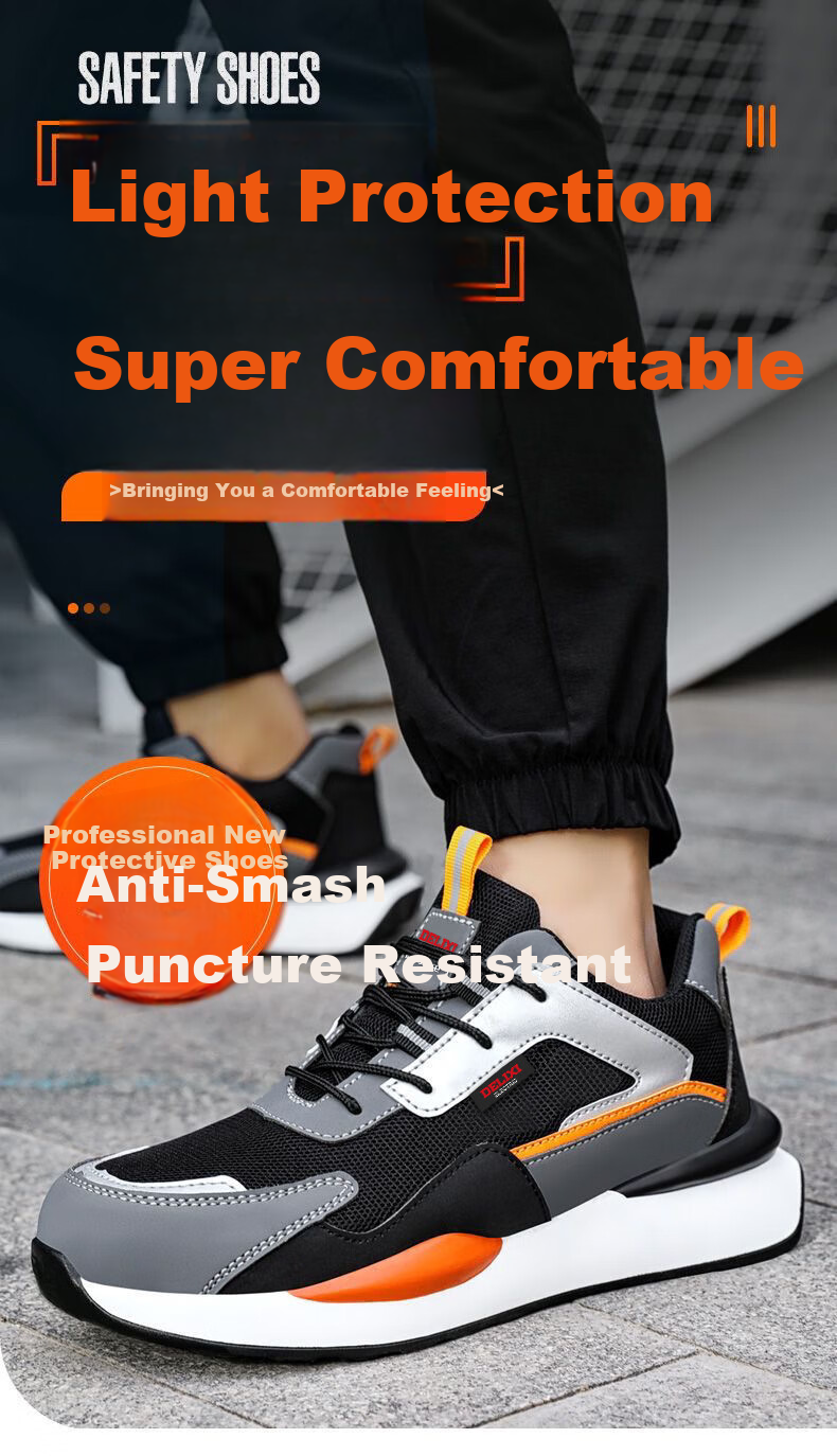DELIXI ELECTRIC Men's Safety Shoes Superfiber Leather Plastic Toe Cap Anti-smash Anti-puncture Ultra-light Comfortable Non-slip Wear-resistant Breathable Work Safety Shoes 3