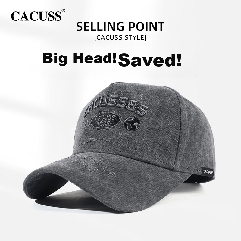 CACUSS Men's Baseball Cap Four Seasons Large Head Circumference Slim Face Duckbill Sports Casual Fashion Sun Protection Hat Gray Medium