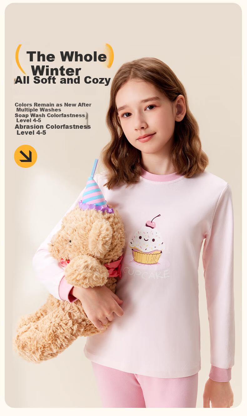 Yalu Kids Girls Cotton Thermal Underwear Set Antibacterial Home Sleepwear Comfortable Innerwear 9
