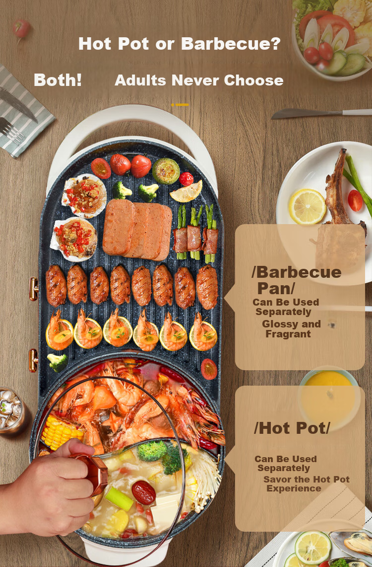 AUX Electric Hot Pot Electric Cooking Pot Split-Style Dual-Flavor Household 2-8 People 8L Large Capacity Hot Pot Multi-Functional Pot 2200W Fast Heating AKP-49A23B-KP 5