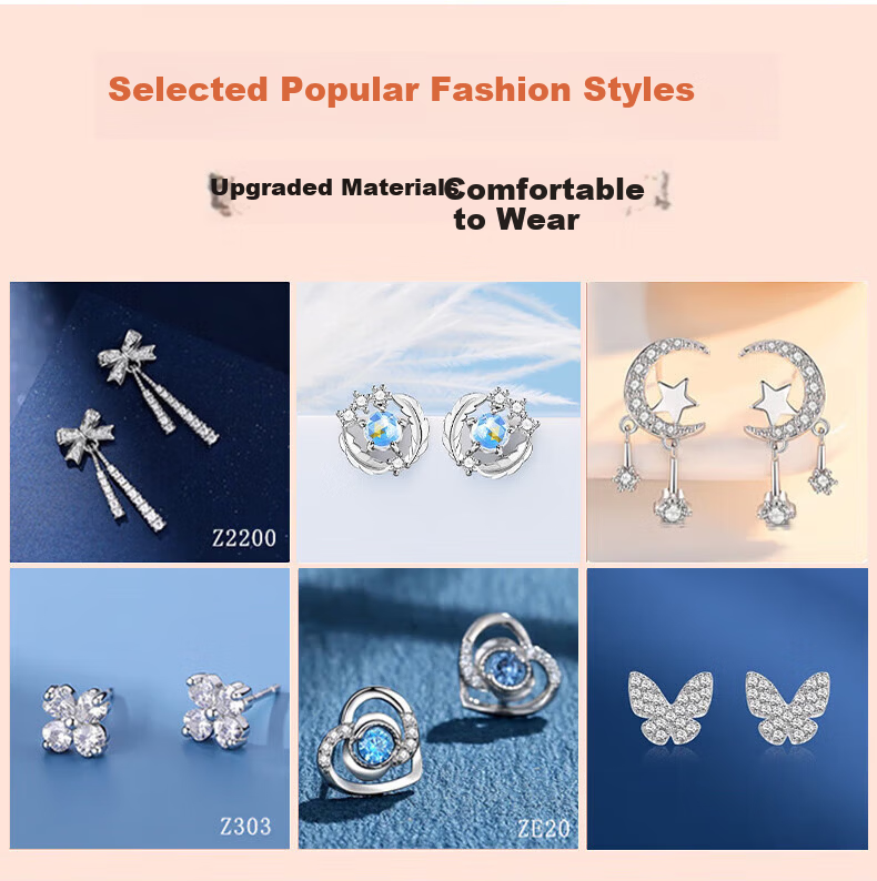 Zhoubaifu Weekly Silver Earrings for Women, Luxury Set, Stud Earrings, Birthday Gift for Girlfriend on Valentine's Day And 520 7