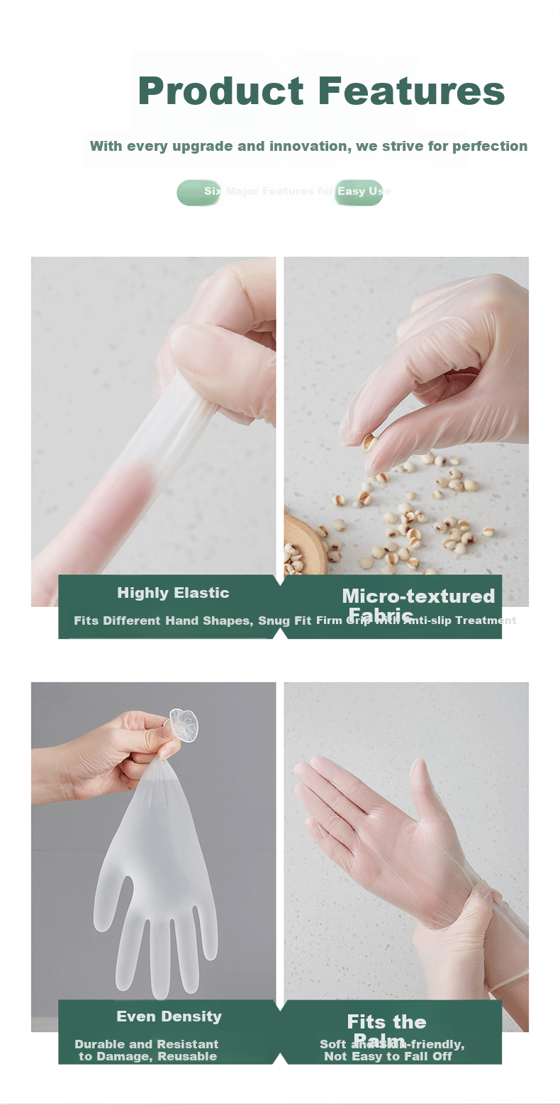 Yibei Extended Disposable PVC Gloves for Dishwashing, Baking, Kneading, Cleaning Household Use, Upgraded Pack of 100, Size L 1