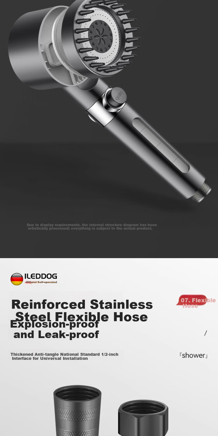 ILeddog [Germany] Shower Head Handheld Filtered Shower Head with Massage Silicone Brush DP-01 8