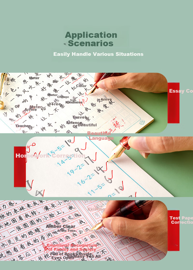 Liupintang Teacher Correction Fountain Pen Red Ink Large Capacity Bent Nib Calligraphy Pen for Grading Homework Adult Bent Tip Red Ink Correction Pen Hard Pen Calligraphy Practice 10