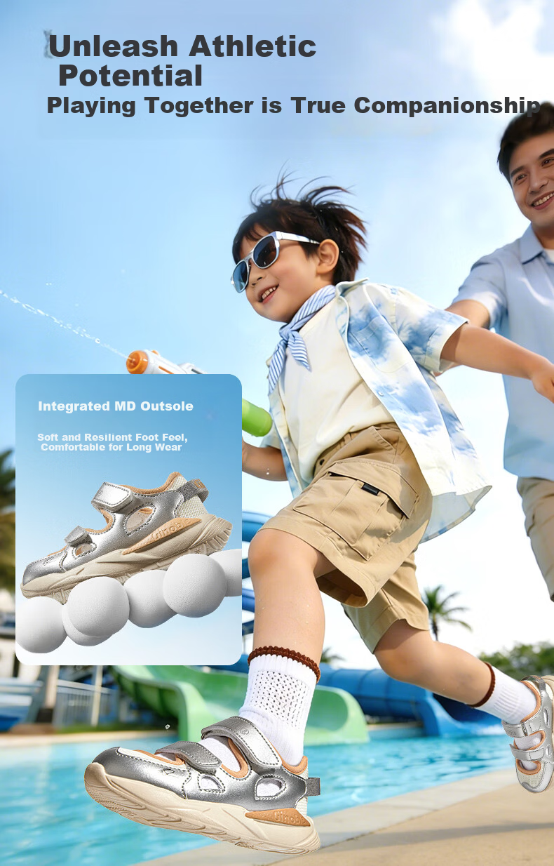 Ginoble Children's Walking Shoes 2026 Summer Sandals 1-5 Years Italian Series Kids Shoes GW1883 Bright Silver 4