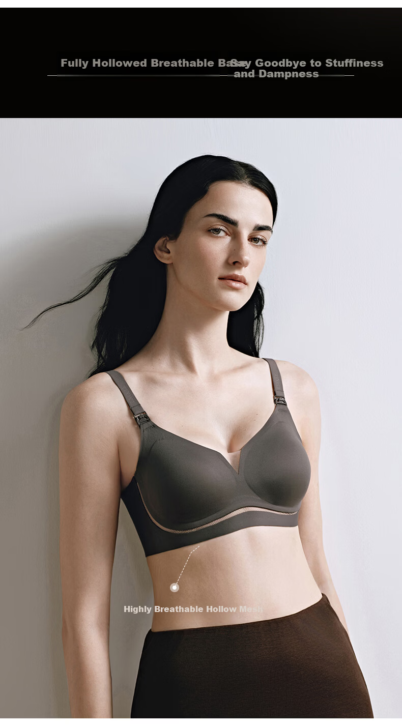 EMXEE Super Leather 3.0 Multi-Dimensional Elastic Support Maternity and Nursing Bra Postpartum Anti-Sagging Bra Blue Smoke Flower Size M 10