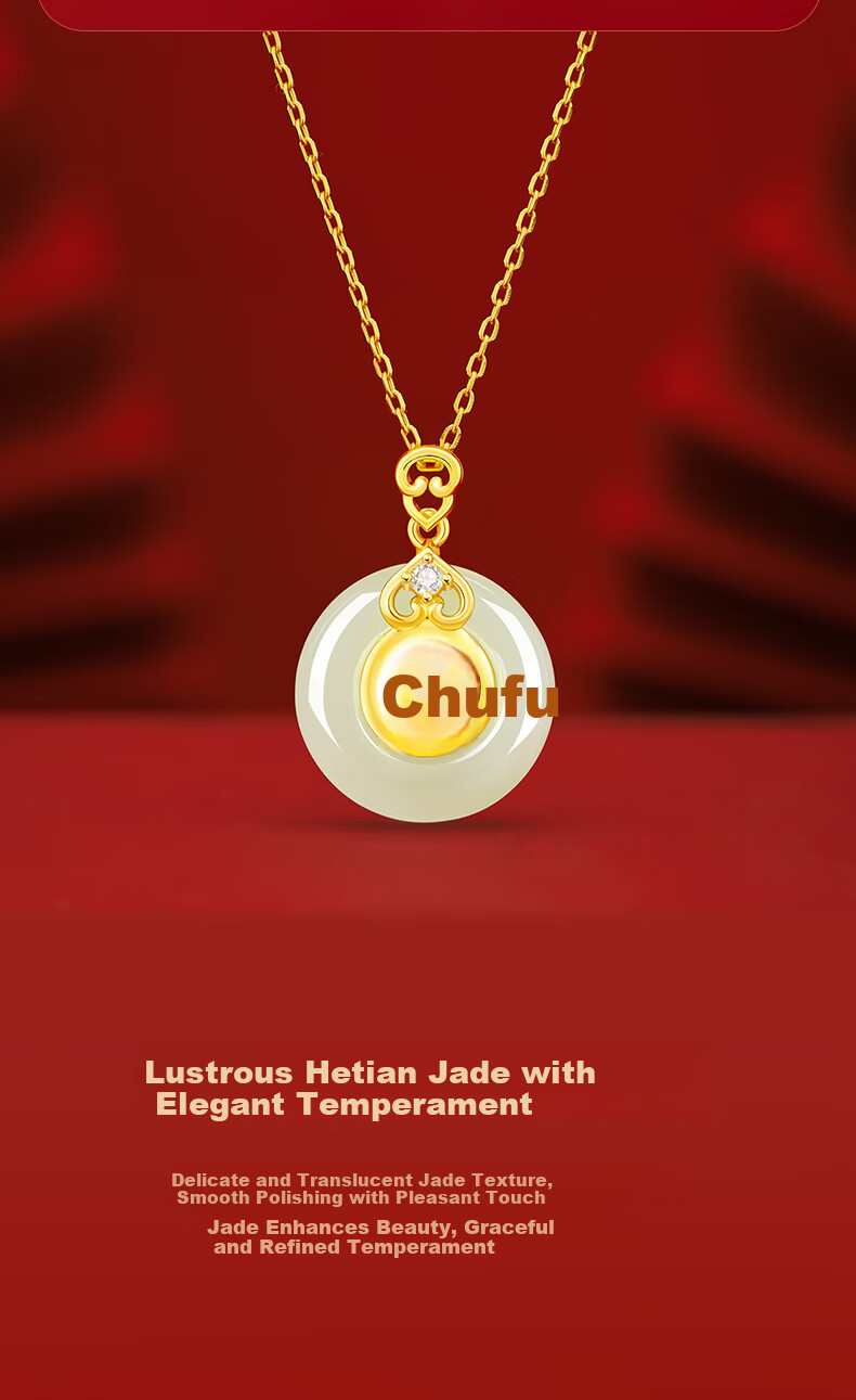 GLTEN Peace Buckle Silver Necklace Women's Hetian Jade Pendant Birthday Gift Lightweight Luxury Niche for Girlfriend Wife Mom 6