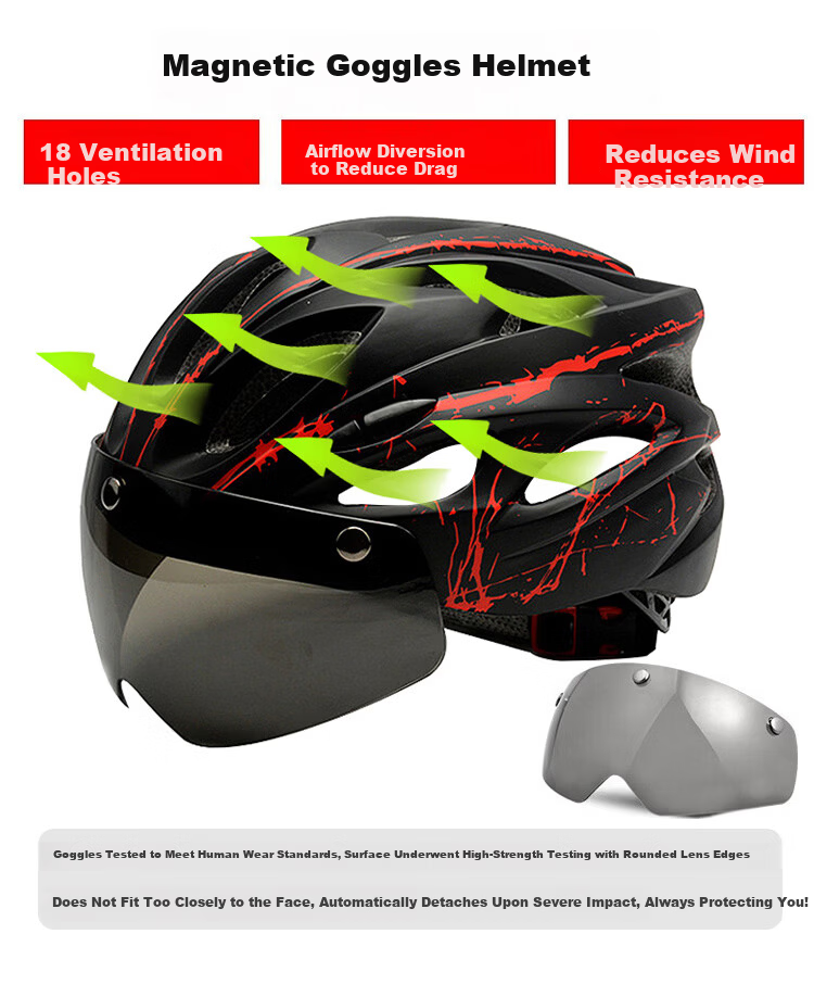 Haolebao Magnetic Visor Cycling Helmet Unisex Mountain Road Bike Helmet Integrated Mold Black Blue 6