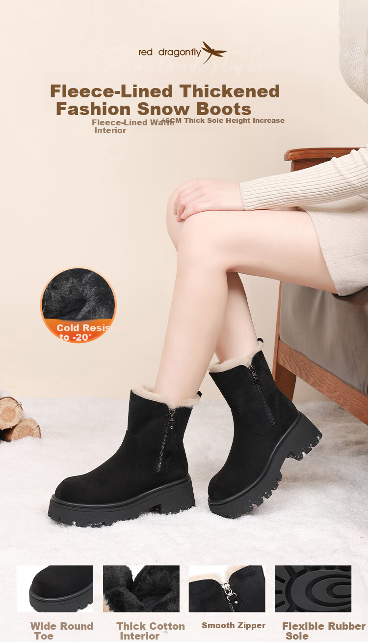 Red Dragonfly Women's Winter Snow Boots Fleece Lined Warm Cotton Shoes Versatile Outdoor Thick Sole Martin Boots WLC456221R Black Size 35 1