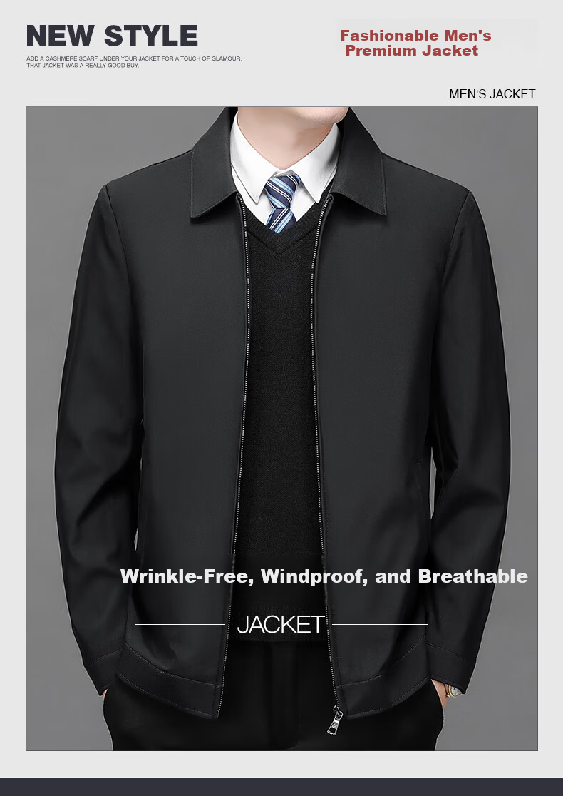 ROMON Men's Spring Autumn Business Casual Collar Executive Jacket MK21 Black 2XL 1