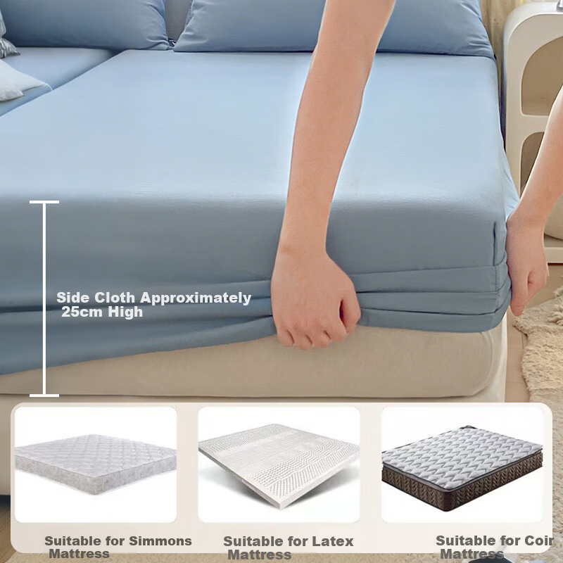MUJI A-Class 100% Cotton Fitted Sheet Single Piece 1.5x2m Double Bed Cover Full Wrap Denim Blue