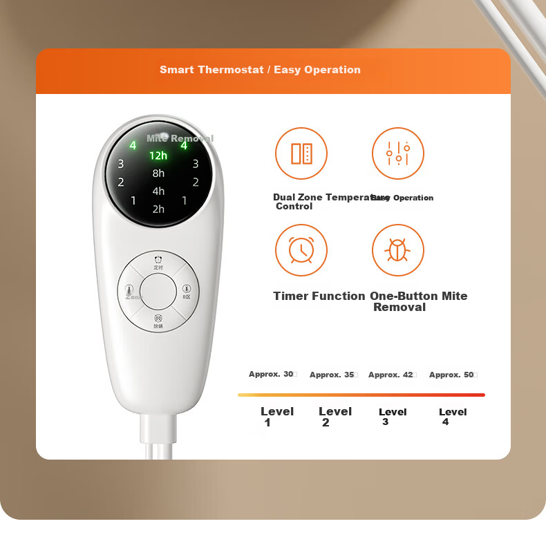 CHIGO High-Temperature Power-Off Graphene Double-Person Dual Temperature Control Waterproof 3C Certified Electric Heating Blanket 1.8m x 2m 21