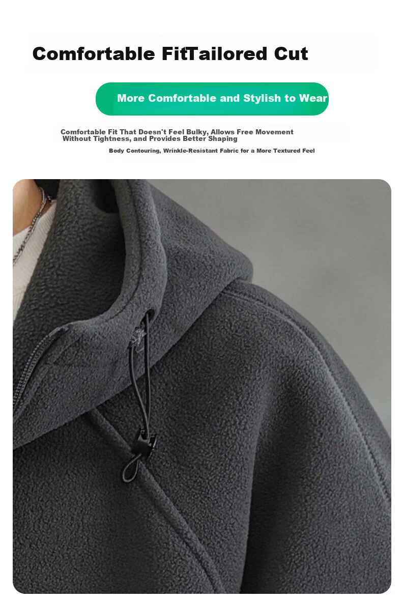 Mark Fairwhale Men's Hoodie Autumn Winter Fleece-Lined Zip-Up Jacket Loose Warm Casual Top Gray Fleece 2XL 3