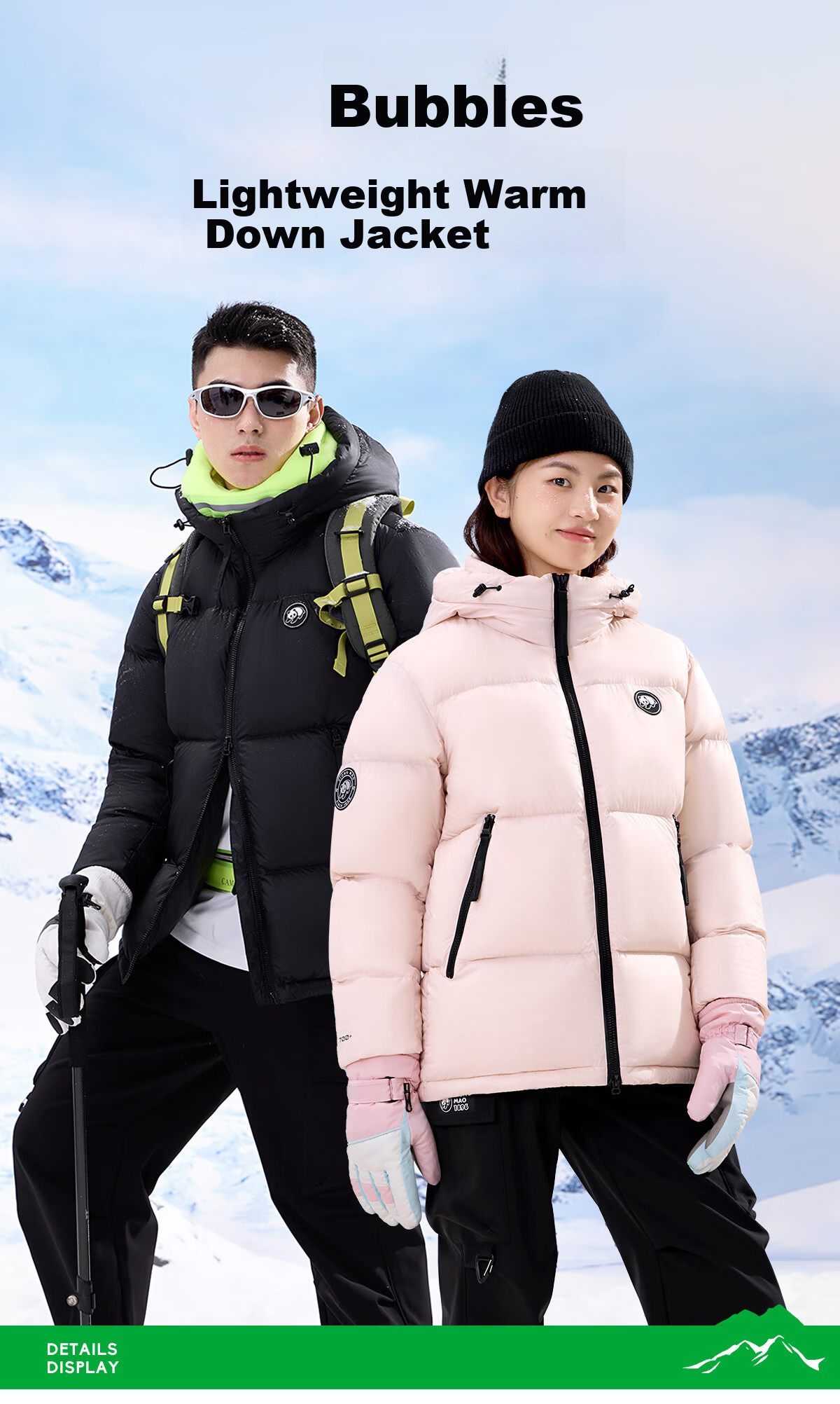 Panda Camel Series Bubble Duck Down Jacket Unisex Autumn Winter Warm Fluffy Puffer Coat 9844 White M 2
