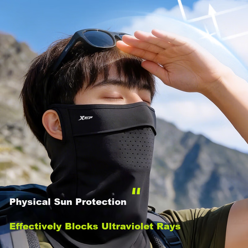 XTEP Sun Protection Face Mask Ear-Hook Cycling Neck Gaiter for Men, Full Face Windproof Dustproof UV Protection Mountaineering Gear