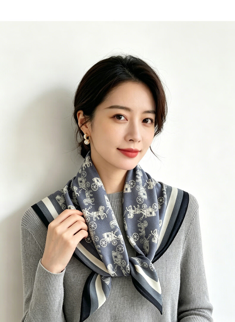 GLO-STORY Faux Silk Cotton Linen Touch Small Square Scarf Women's Vintage Versatile Neck Tie Thin Neck Scarf 13