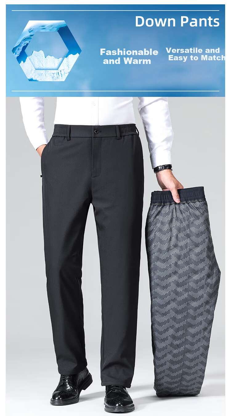 ROMON 90% Duck Down Men's Winter Warm Thick Fleece Lined Suit Pants Straight Leg Trousers 810 Black M 2