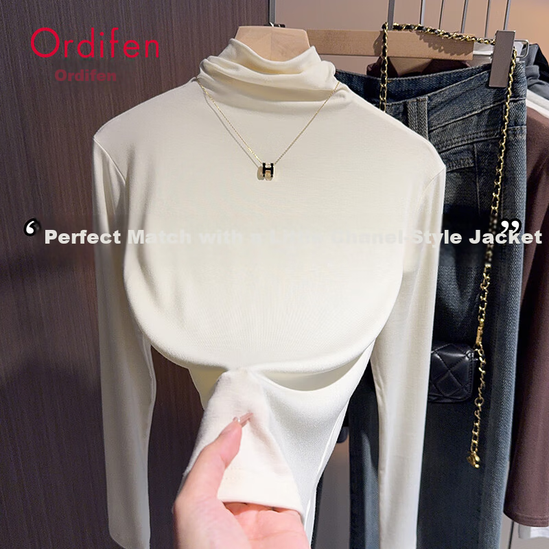 Ordifen Women's Turtleneck Fitted Long Sleeve Base Shirt Black Spring Autumn Winter Warm Stylish Top