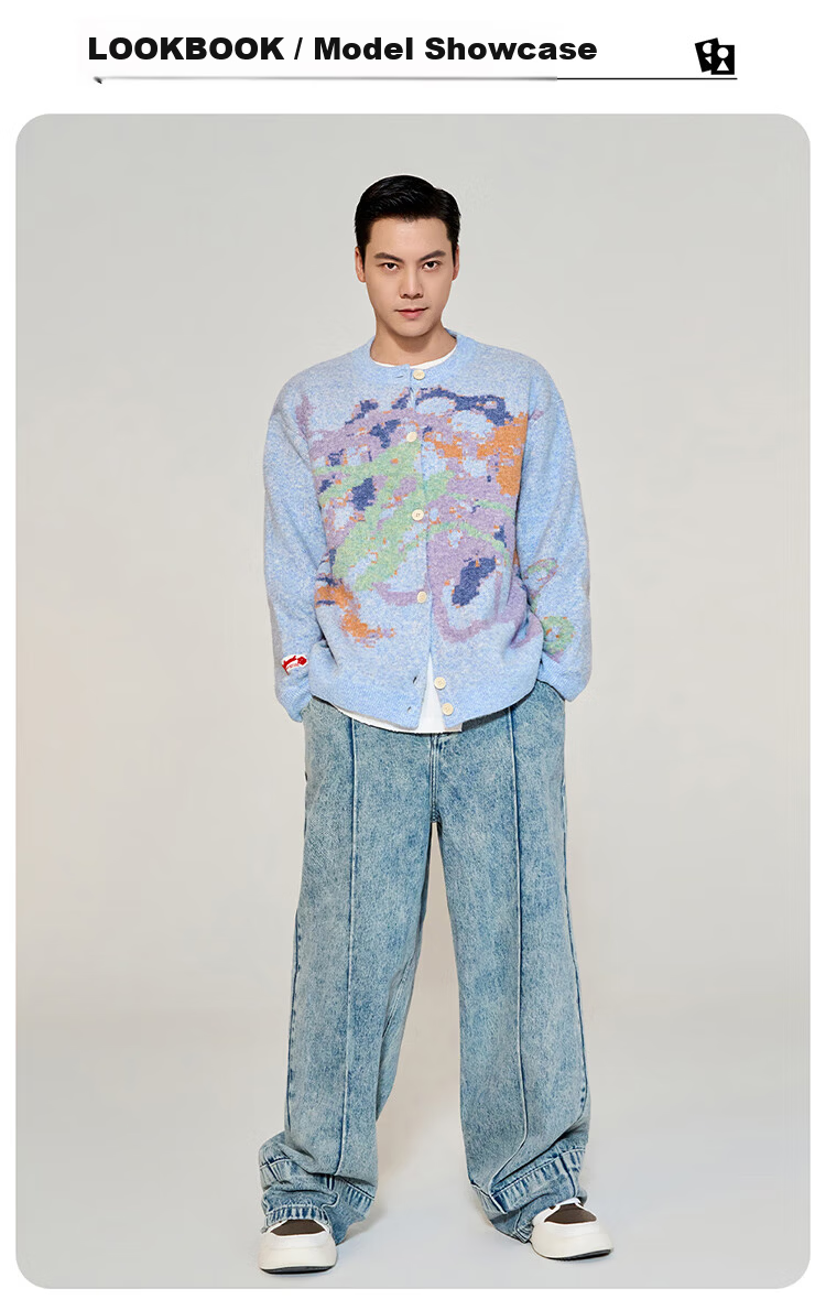 CANOTWAIT Crayon Pattern Jacquard Early Spring Sweater Cardigan Unisex Autumn Winter New Trendy Jacket Purple XXS 7