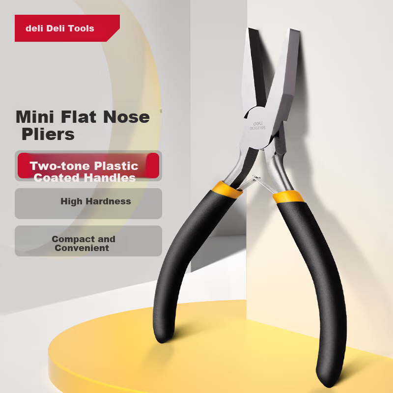 Deli Mini Flat Nose Pliers with Plastic Handle High Carbon Steel 5 Inch