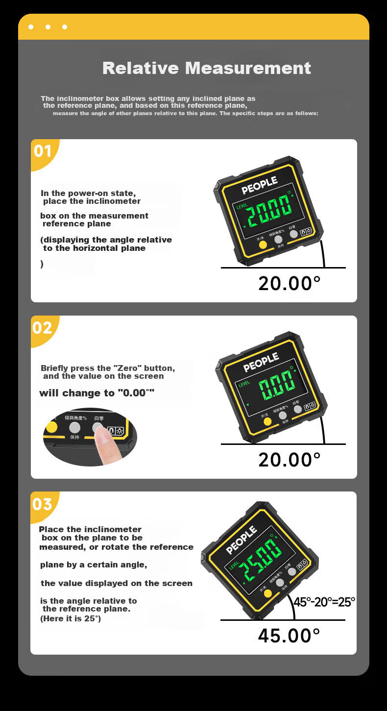 People's Digital Inclinometer Box Electronic Digital Level with Magnetic Angle Meter Slope Gradient Ruler RE-DIM032S 7