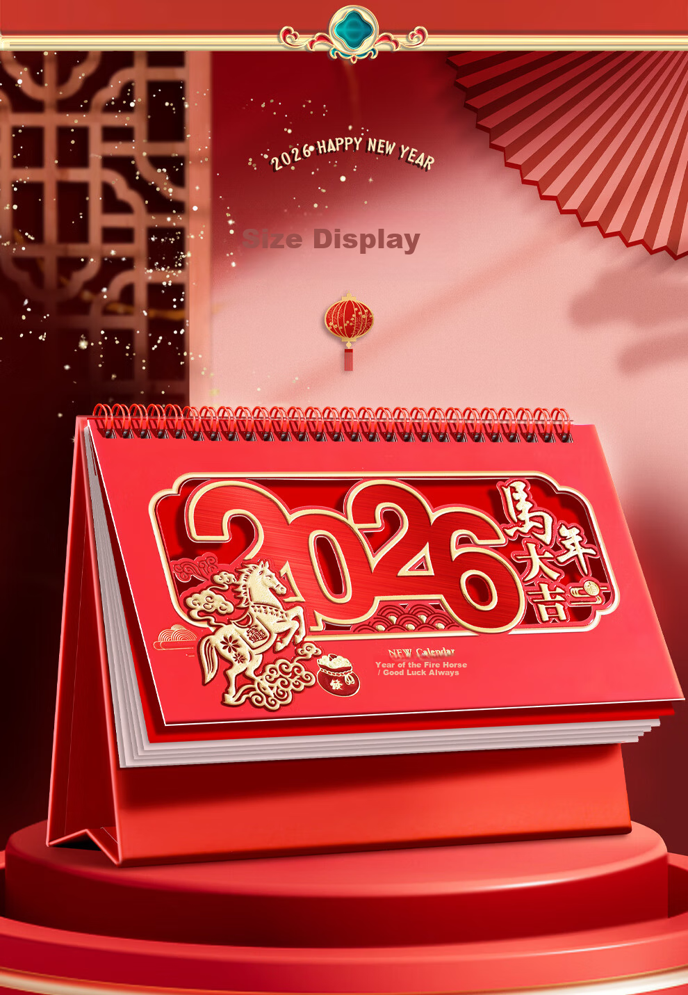 Faramon 2026 New Desk Calendar Chinese Style Yearly Planner Creative Office Desktop Horizontal Calendar Custom Year of the Horse Auspicious Calendar 8