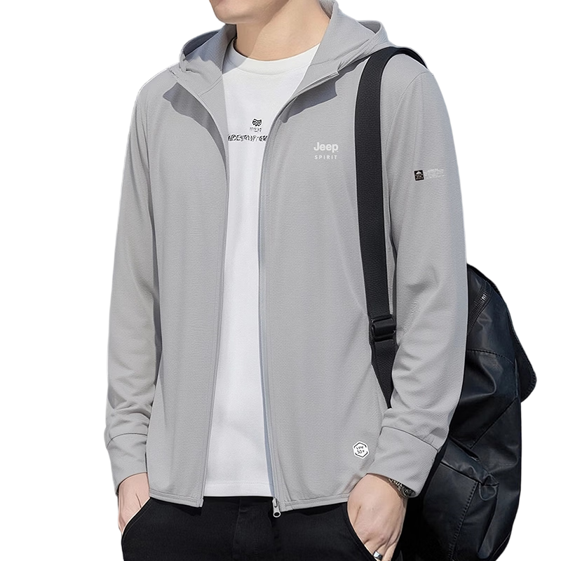 JEEP SPIRIT Men's Summer Ice Silk Sun Protection Jacket Breathable Outdoor Fishing Thin Jacket XL