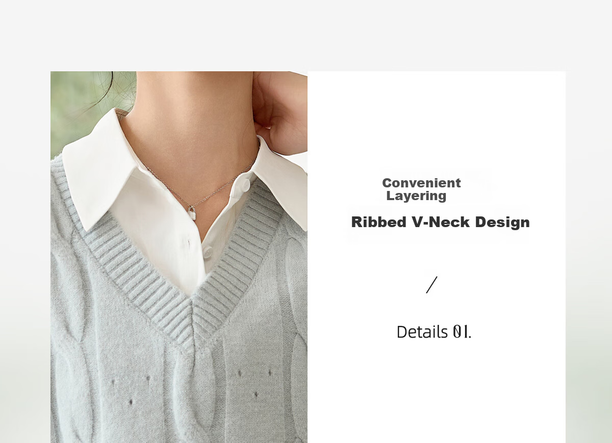Chushen Spring And Autumn Knitted Vest for Women, Fashionable V-Neck Layered Knit Sweater Vest S51Z007 Light Gray Blue M 6