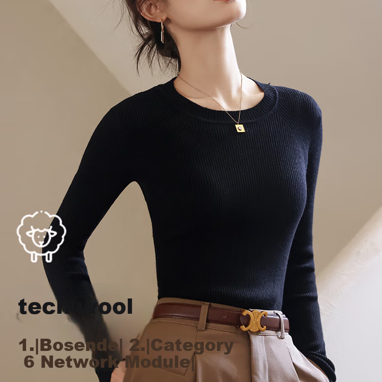MiiOW Women's Knitted Slim Fit Crew Neck Base Layer Sweater Autumn Winter 2025 New Wool Blend Warm Pullover Top